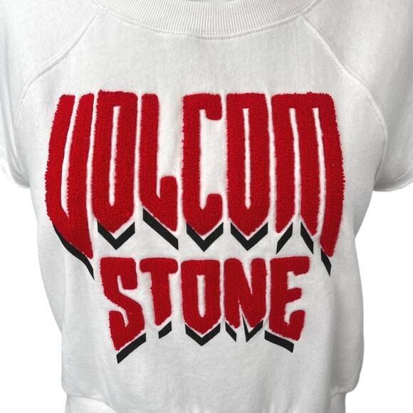 Volcom Stone Women's White Red Graphic Print Short Sleeve Crop T Shirt Tee Top M - Picture 3 of 5